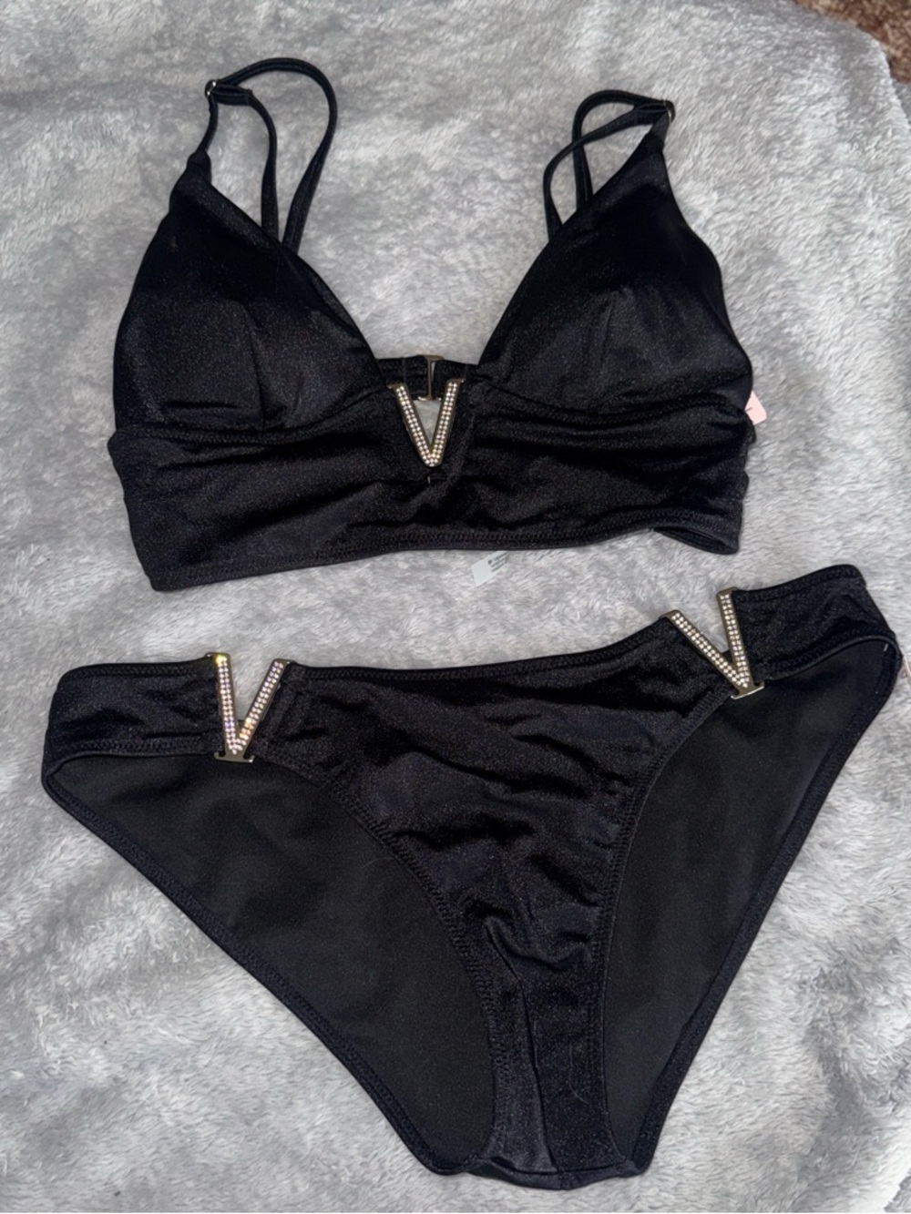 Victoria's Secret Black Embellished V-Accent Bikini Set